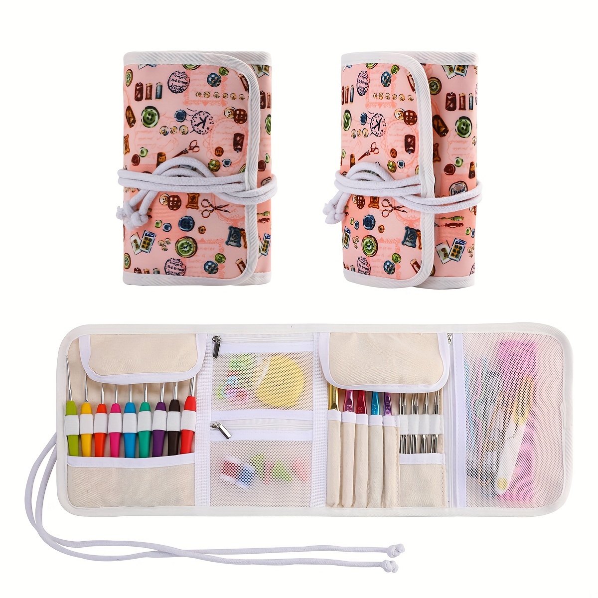  Katech Crochet Hooks Case Empty Zipper Bags Portable Travel  Crochet Storage Bag Organizer with Web Pocket and Crochet Holder Slots for  Carrying Various Crochets Needles (Pink) : Arts, Crafts & Sewing