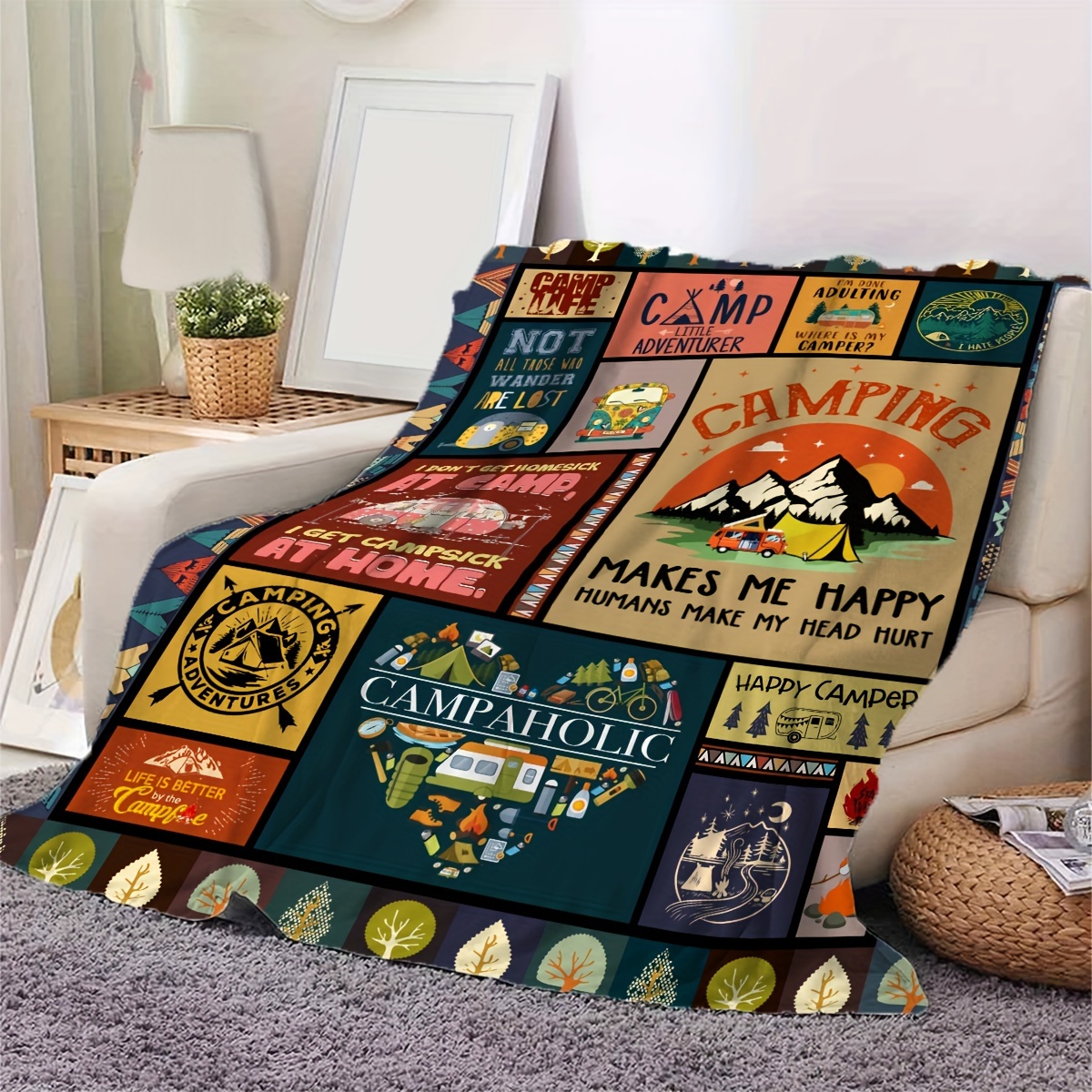TEMU Cozy Vintage-inspired Flannel Throw Blanket - Soft, Warm & For Couch, Bed, Office, And Travel - Machine Washable