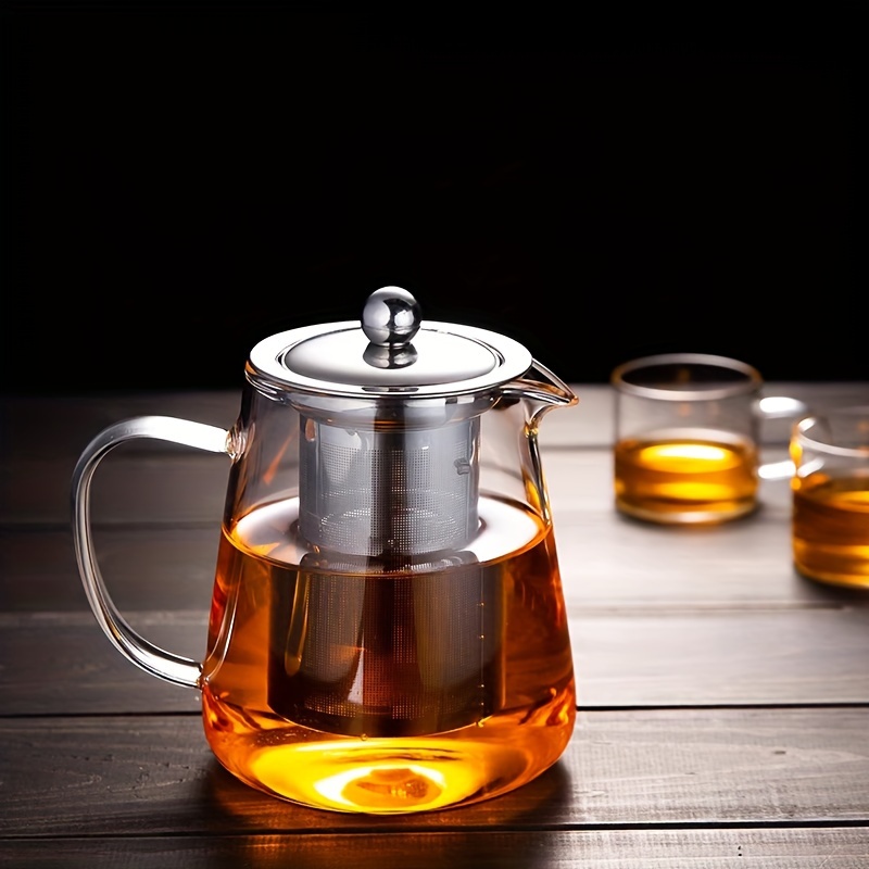 1pc Glass Teapot With Tea Infuser, Heat Resistant Thicken Glass Tea Kettle  With Stainless Steel Tea Strainer, Blooming And Loose Leaf Tea Maker, Perfe