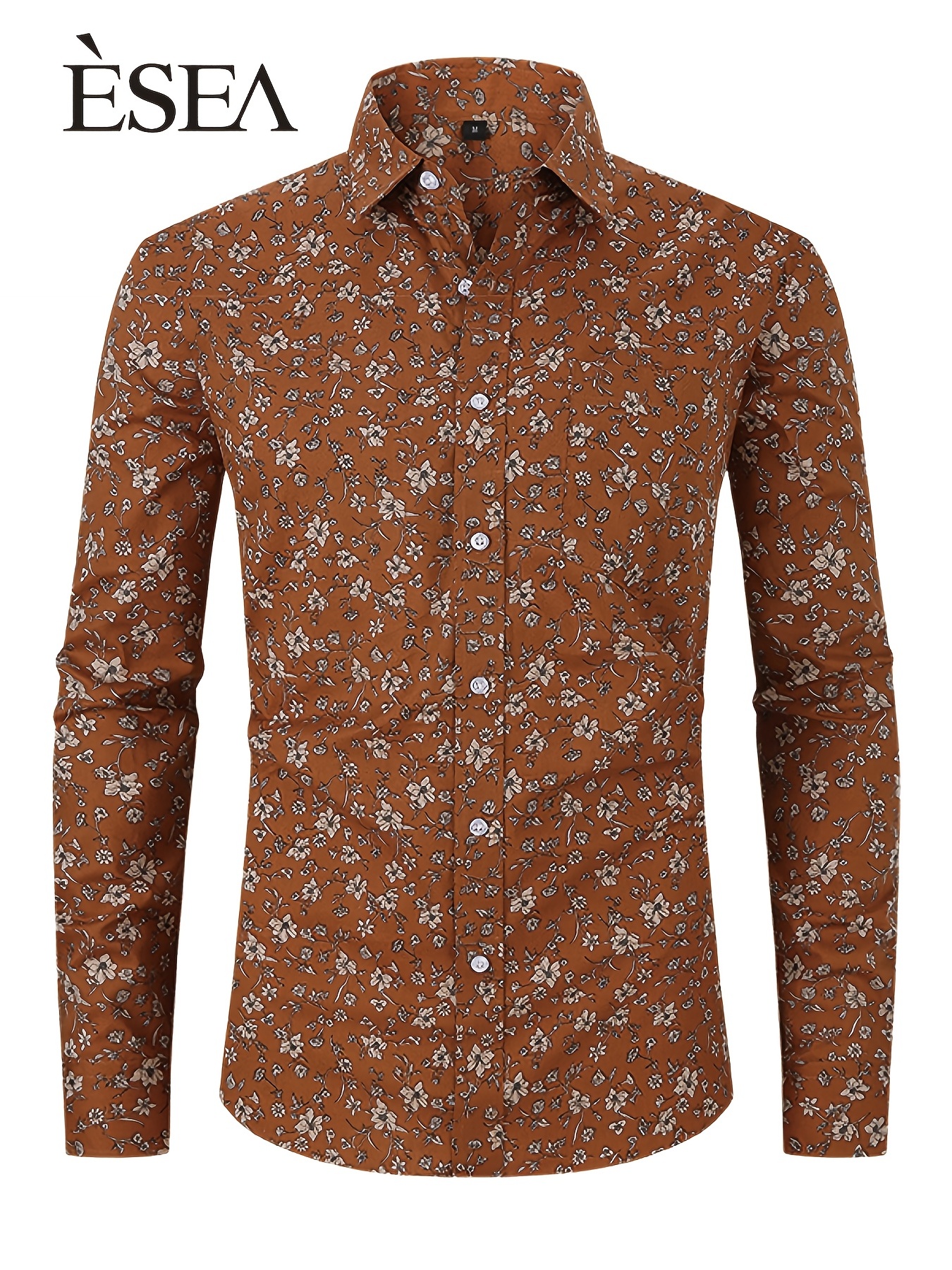 Flower print brown men's shirt
