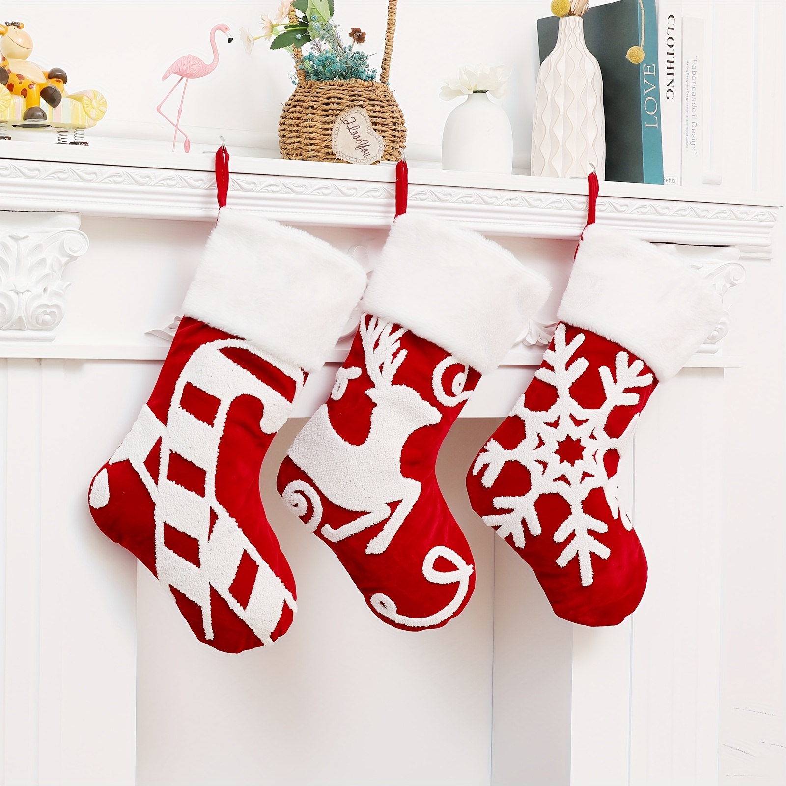 1pc Christmas Stockings Christmas Stocking Soft Classic Red White