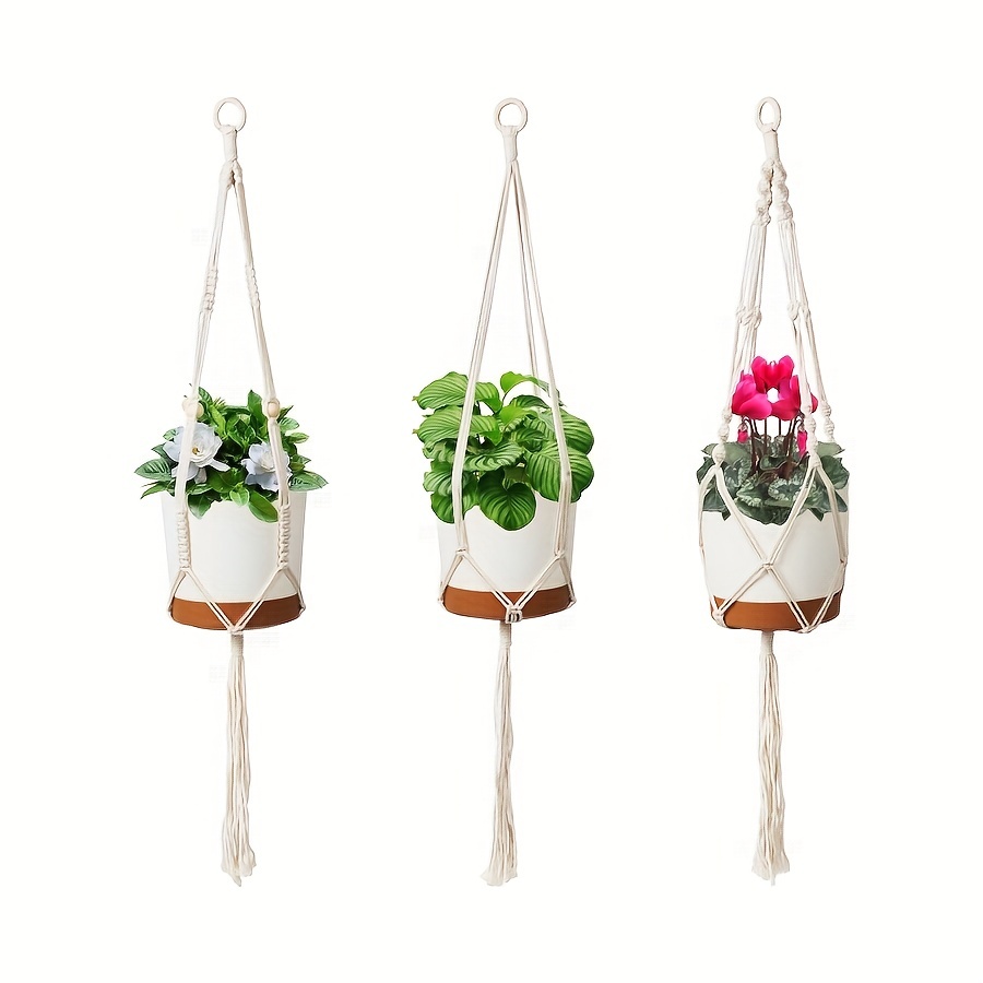 Cintre de plantes en macramé panier de jardinière suspendu intérieur avec  perles de bois porte-pot de fleurs décoratif