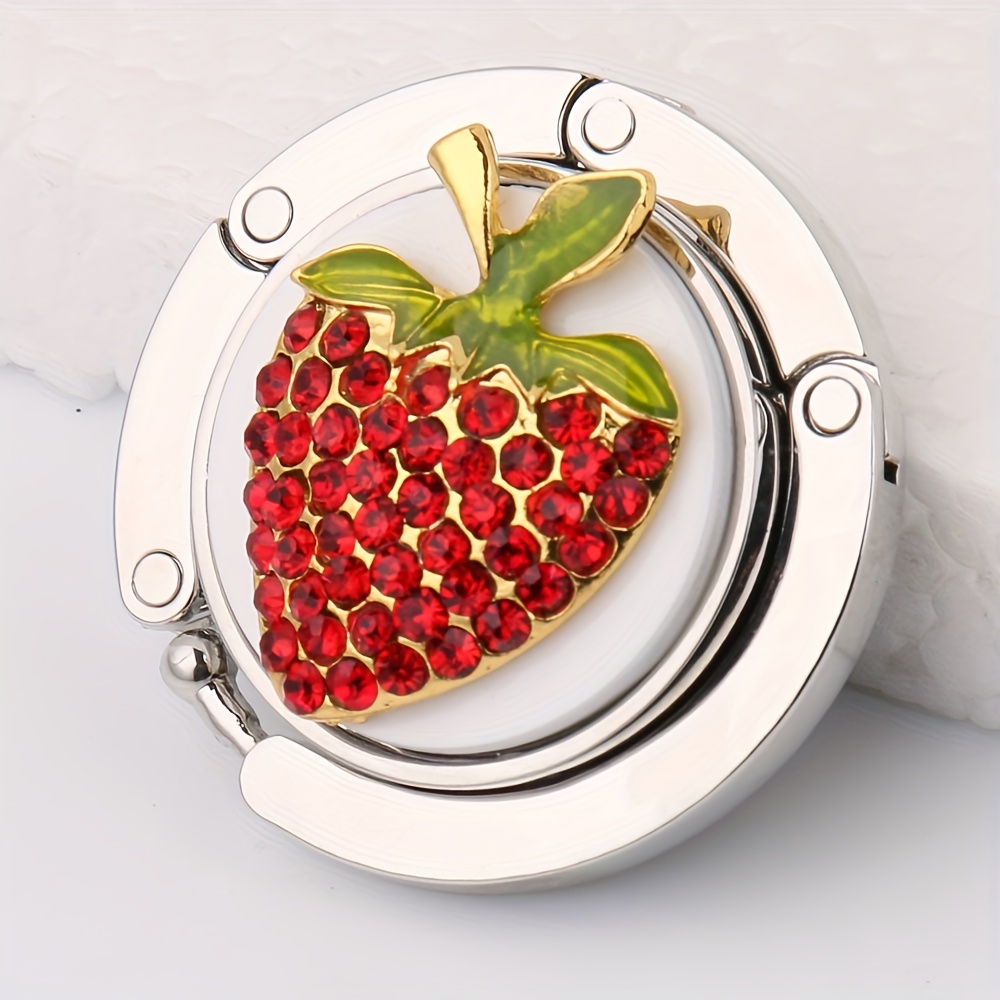 Strawberry Rhinestone Folding Bag Hanger Hook School Bag - Temu