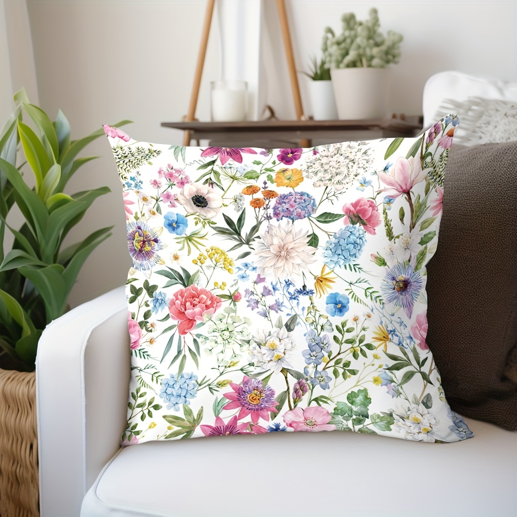 

1pc Colorful Flowers Pattern Throw Pillow Case 17.7*17.7in, Soft Cushion Cover For Home Decor, Accent Pillow Case, Easy To Clean, Pillow Insert Not Included