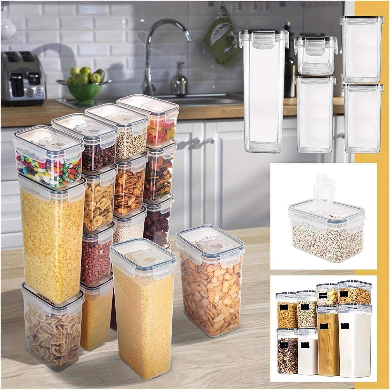 Airtight Food Storage Container Plastic Clear Jars with Easy Lock Lid  Kitchen Pantry Organizer Spaghetti Cereals Storage Bin