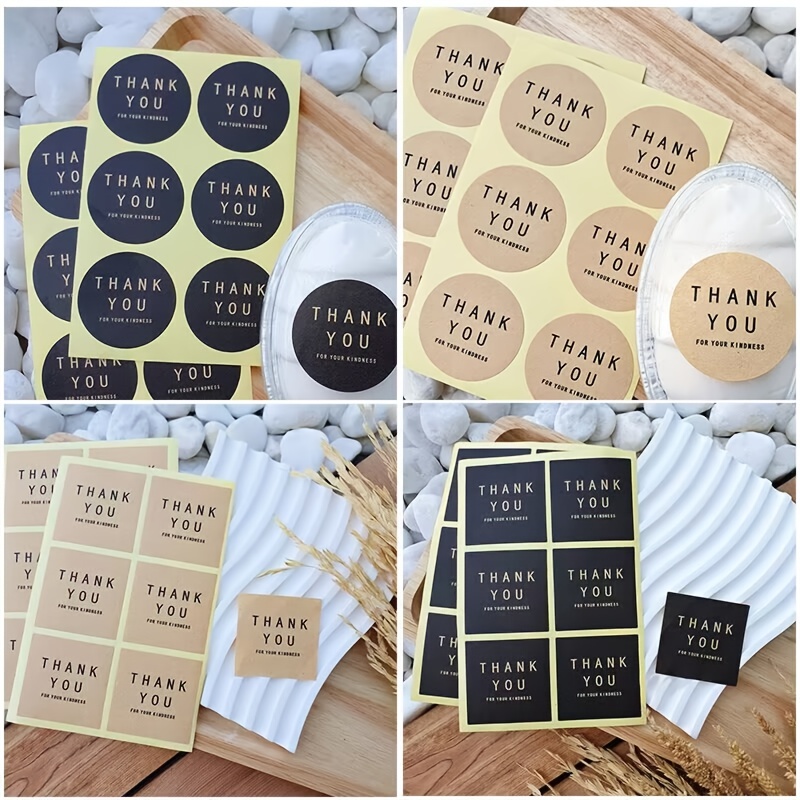 Thank Kraft Paper Stickers Round Square Simple Gift Box - Temu