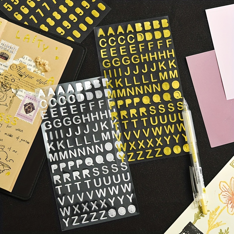 10 Sheets Letter and Number Stickers, Gold Alphabet Number Small Glitter Stickers Self Adhesive Letter for Gift Scrapbooks Greeting Cards Arts Craft
