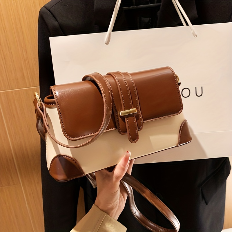 Simple Design Flap Shoulder Bag, Pu Leather Versatile Satchel Bag