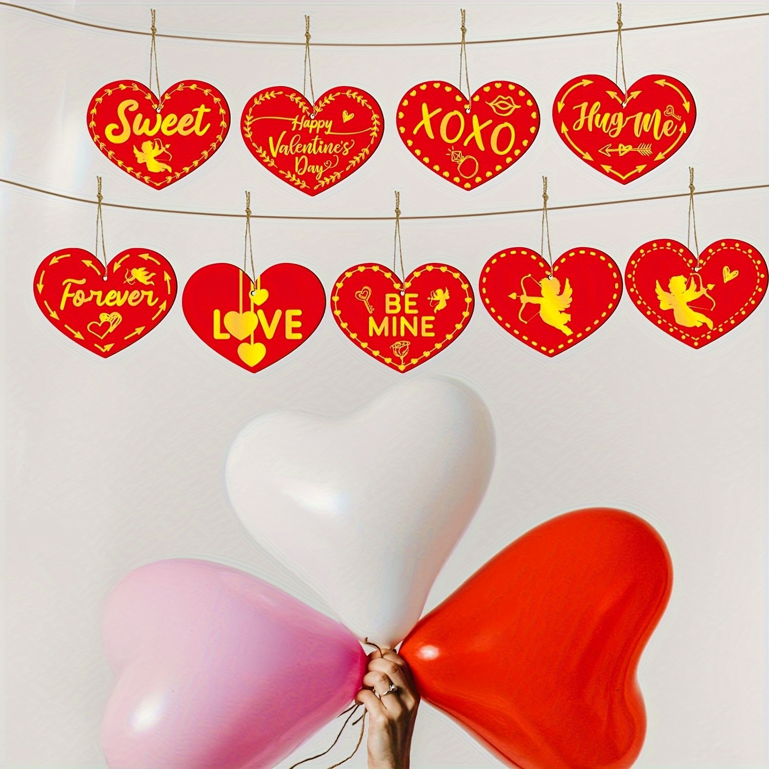 Valentine's Day Heart Ornaments Wooden Hanging Ornament Sweet Heart Shaped Embellishments Vintage Valentine's Day Hanging Gift for Valentine's Day
