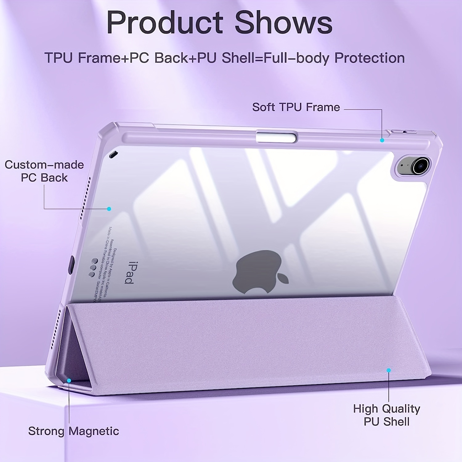 Lavender Purple iPad Magnetic Smart Case for iPad Clear Back 