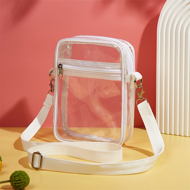 Letter Print Square Bag Mesh Design Neon Pink, Clear Bag