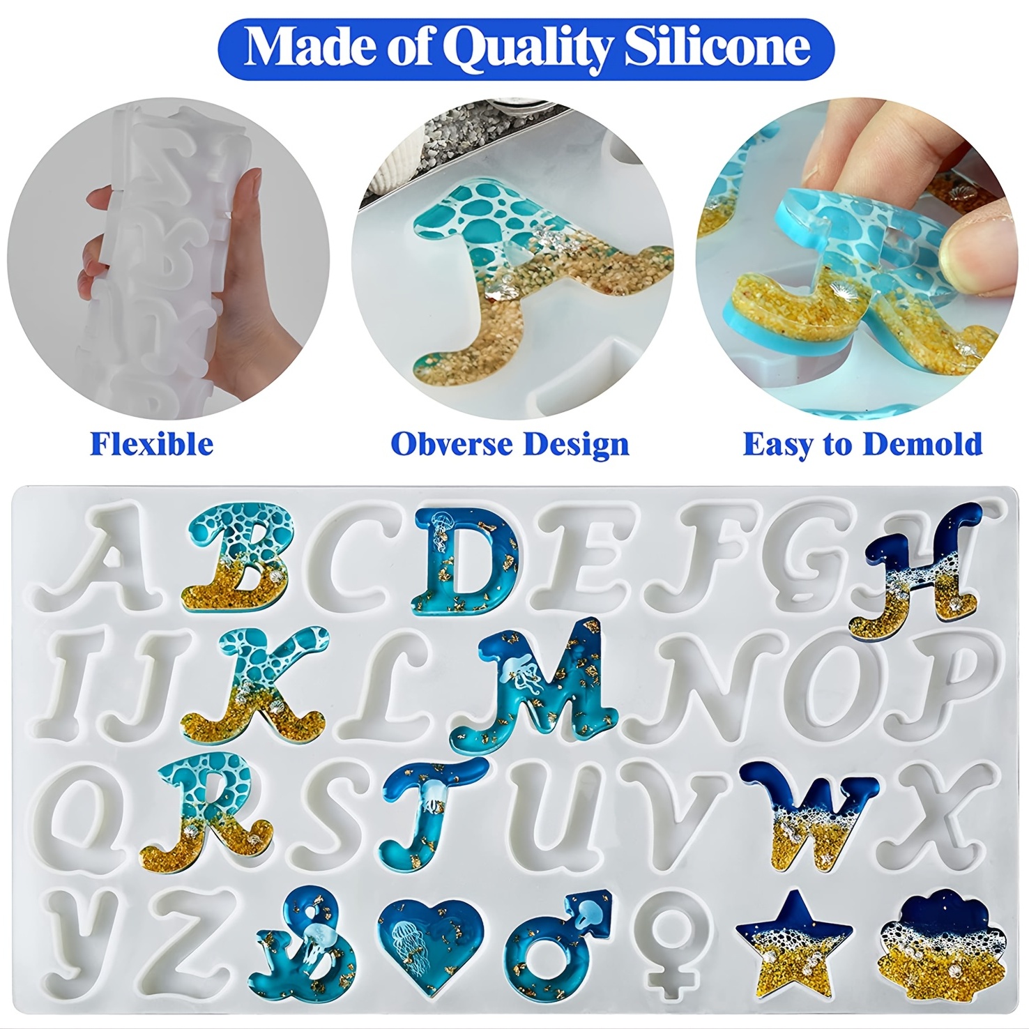 308 Pcs Alphabet Keychain Resin Mold Set, Epoxy Resin Casting Beginners,  Including Backward Resin Letter Keychain Mold, Resin Drill Glitter,  Keychain Rings and Jump Rings 