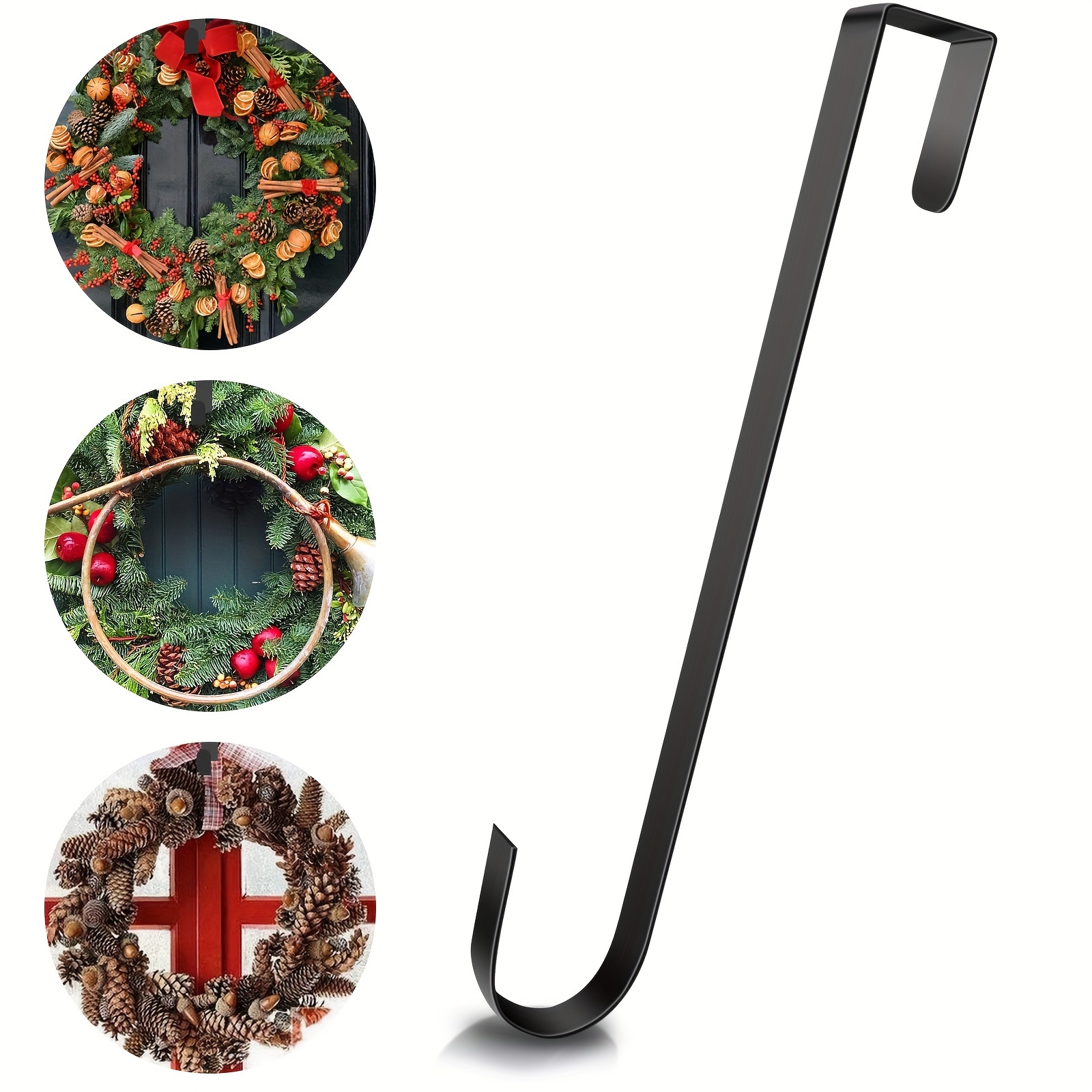 Crochet de porte de cintre de couronne pour porte de Noël, 2pcs Support de  couronne en métal, Crochet de couronne pour porte d'entrée, Crochet de  couronne de Noël au-dessus du porte-crochet de