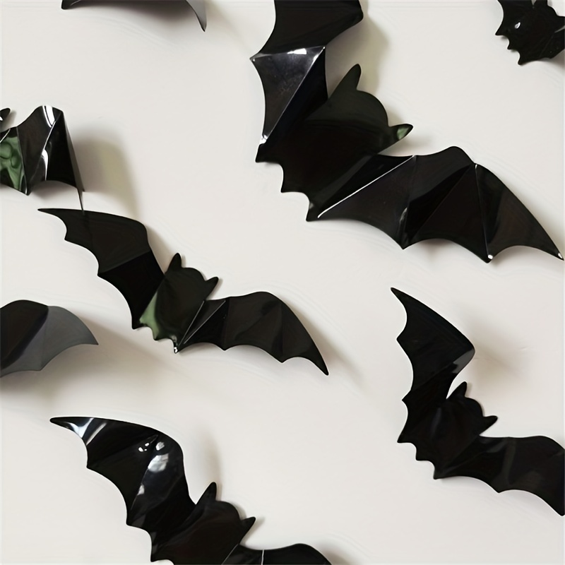 16pcs Halloween 3d Black Bat Wall Stickers Removable Halloween Diy