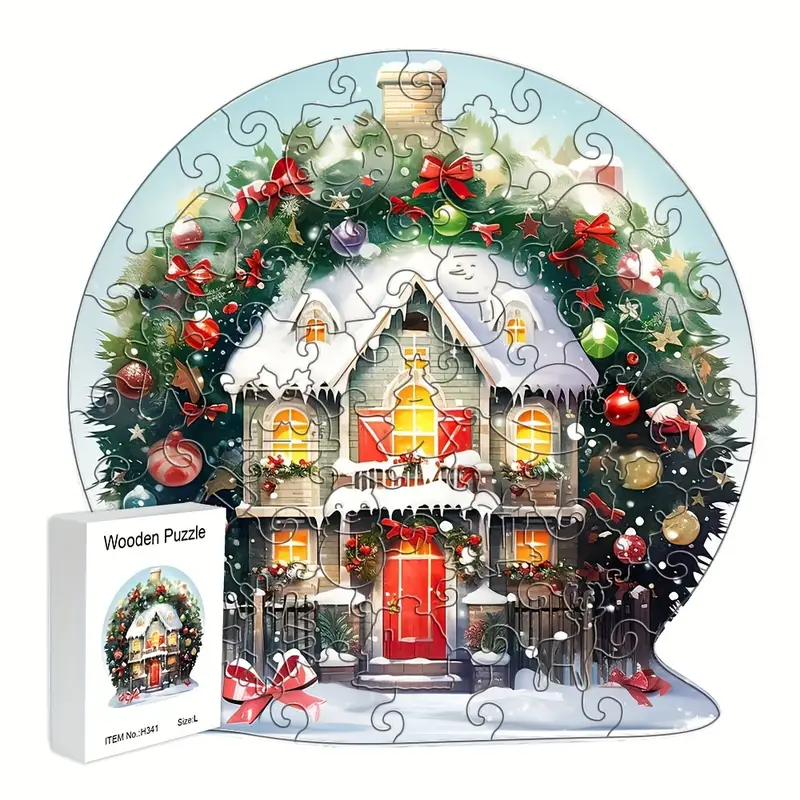 Puzzle En Bois Maison De Neige De Noël Boîte Cadeau Délicate - Temu France