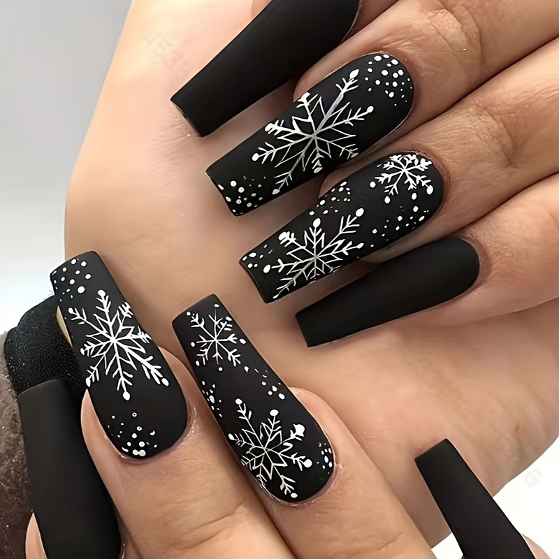 

24pcs & White Press-on Nails - Long , Holiday Design For Women And Girls