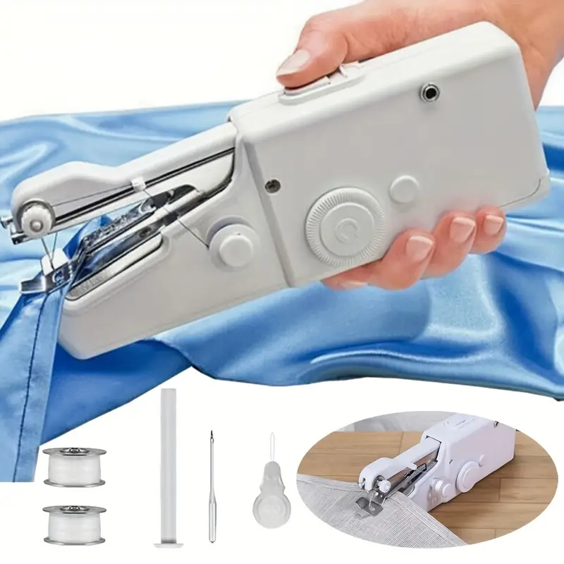 1pc handheld sewing machine mini sewing machines portable sewing machine quick handheld stitch tool for fabric kids cloth clothing 2 coils color random battery not included 0