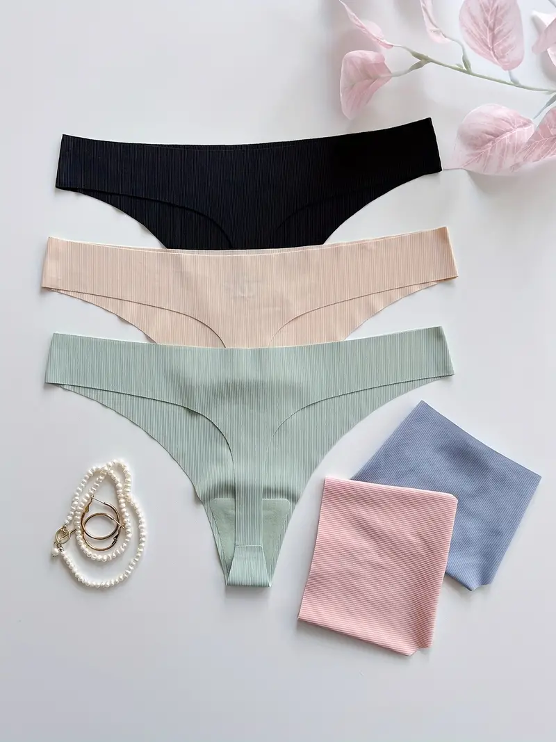 Mixed Color Thong Panties Stretchy Seamless Panties - Temu Canada