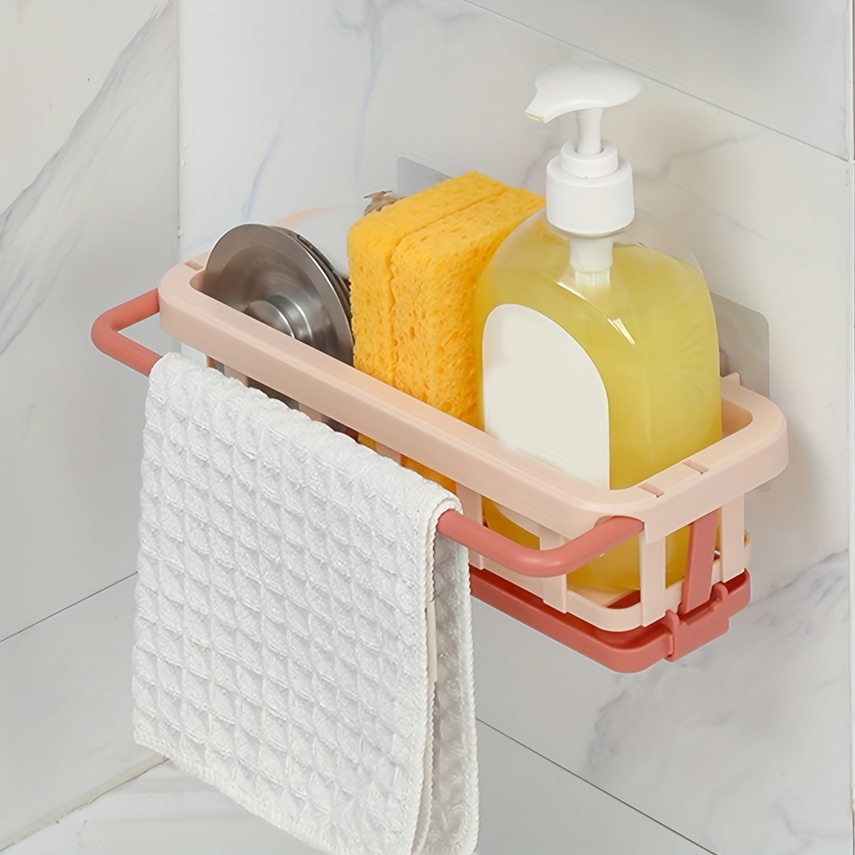  VANTEN Kitchen Sink Caddy Sponge Holder Sink Organizer, Sink  Tray Drainer Rack, Soap Dish Dispenser Brush Holder Storage Accessories  -Countertop or Adhesive