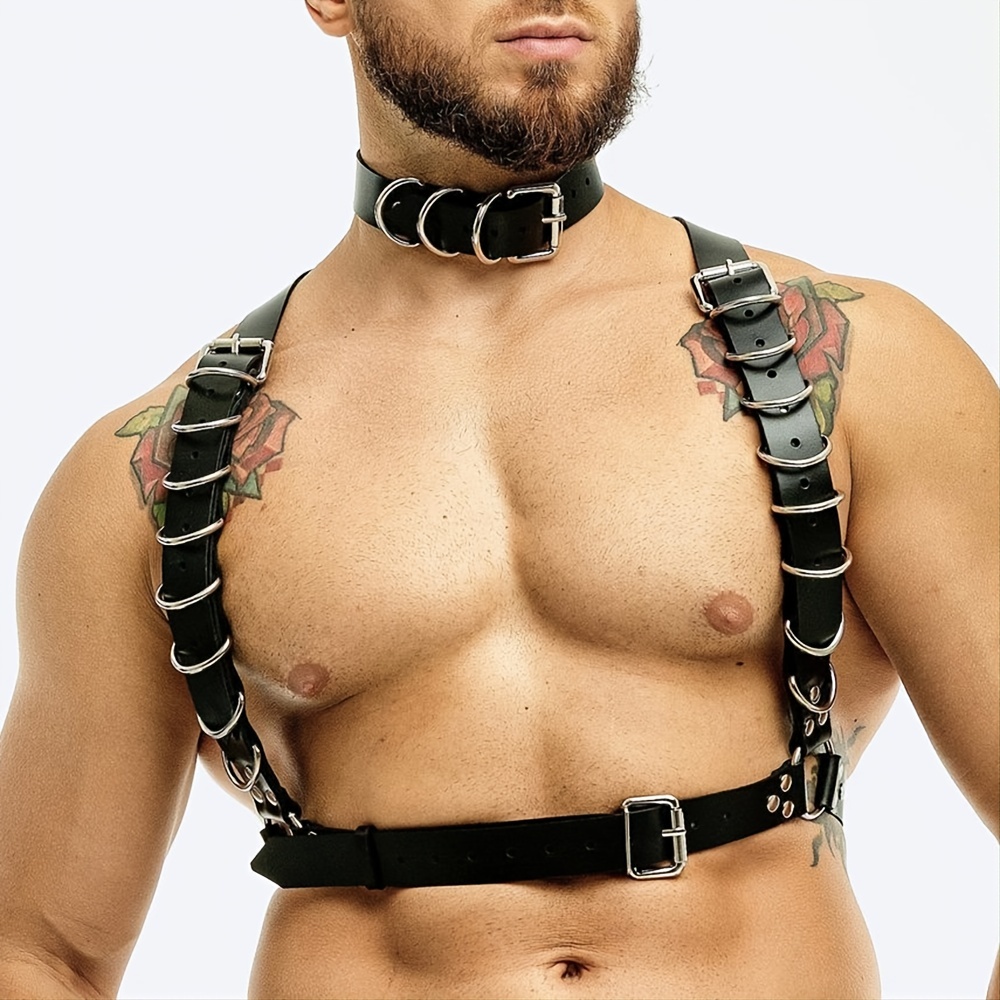Body Harness for Men Adjustable Buckle Body Chest Harness Black PU Leather  Sexy Punk Chest Belt Clubwear Costume