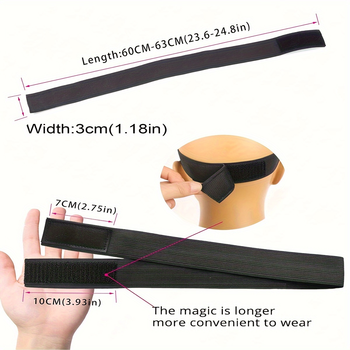 3pcs 3cm Wide Black Adjustable Elastic Band For Wigs Adjustable Straps For  Wigs High-Elastic Sewing Elastic Ribbon