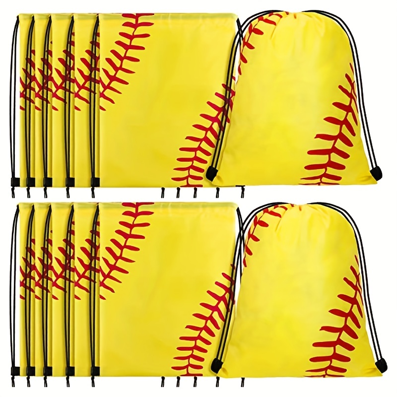 5 Pieces Softball Pattern Drawstring Bags - Perfect for Daily Sport & Fitness Workouts!