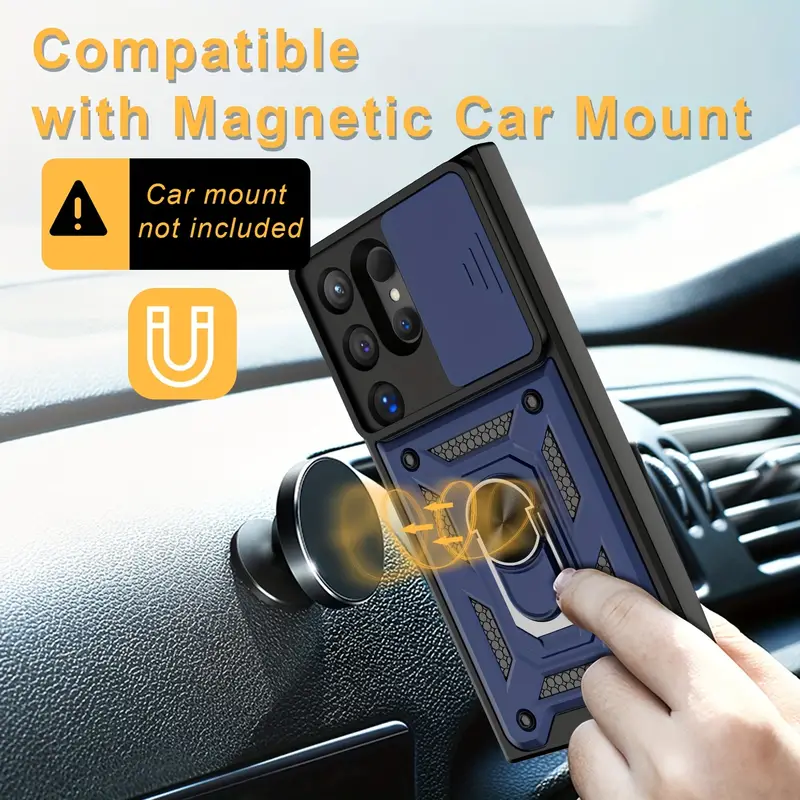 For Samsung Galaxy S24/S24 Plus/S24 Ultra 5G Case, With Slide Camera Cover  & Stand With Built-in 360° Rotate Ring Stand Magnetic Military Grade Drop P