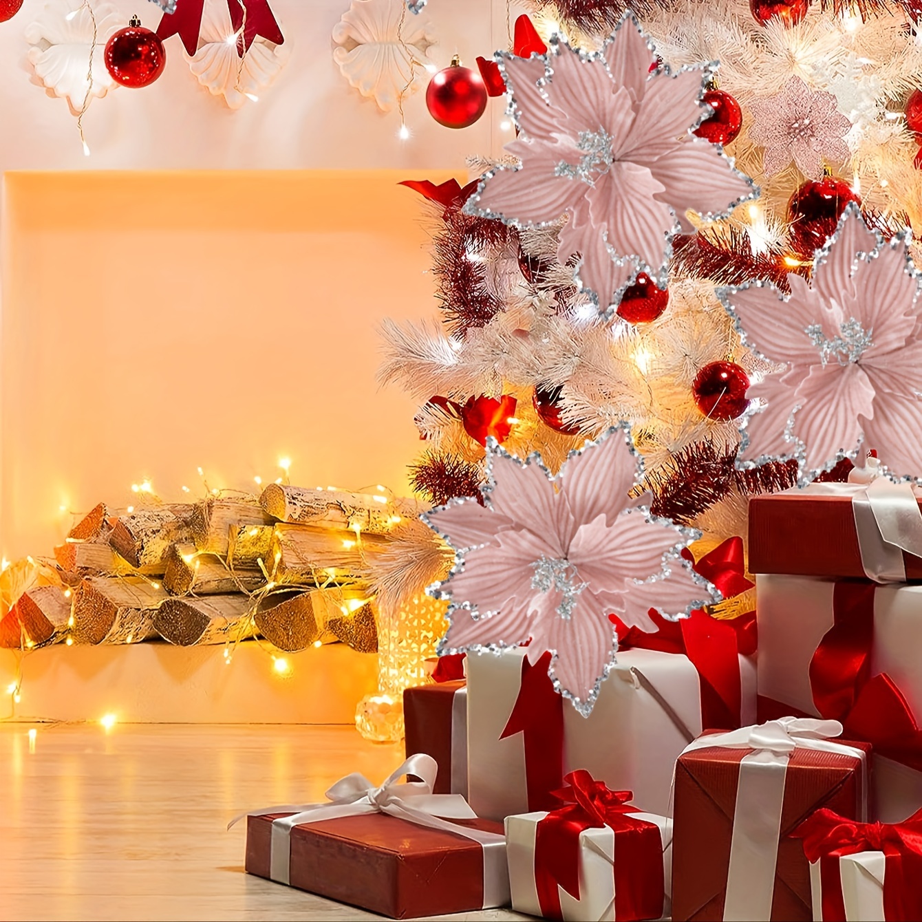 6 Pink Velvet Ornaments Christmas Decorations
