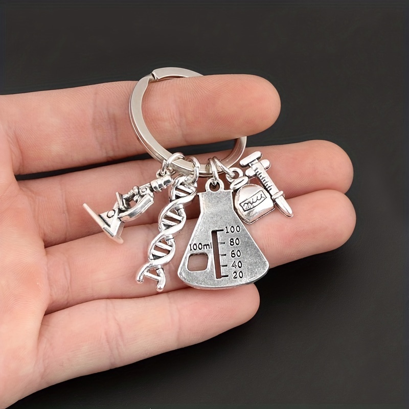Measuring Cup Microscope Chemical Molecule Alloy Keychain