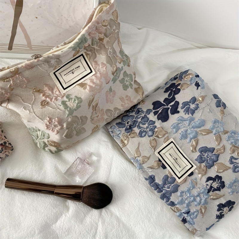 Blue and White Floral Zipper Pouch Floral Zipper Pouch Make up Bag