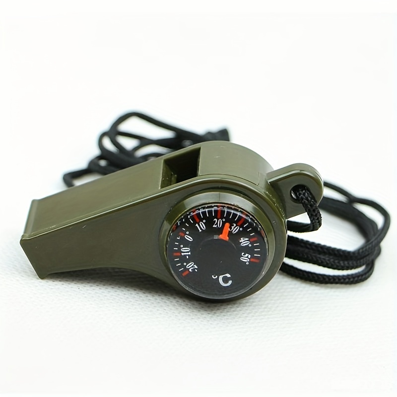 3 in1 Emergency Survival Gear Camping Hiking Whistle Compass Thermometer, Men's, Green