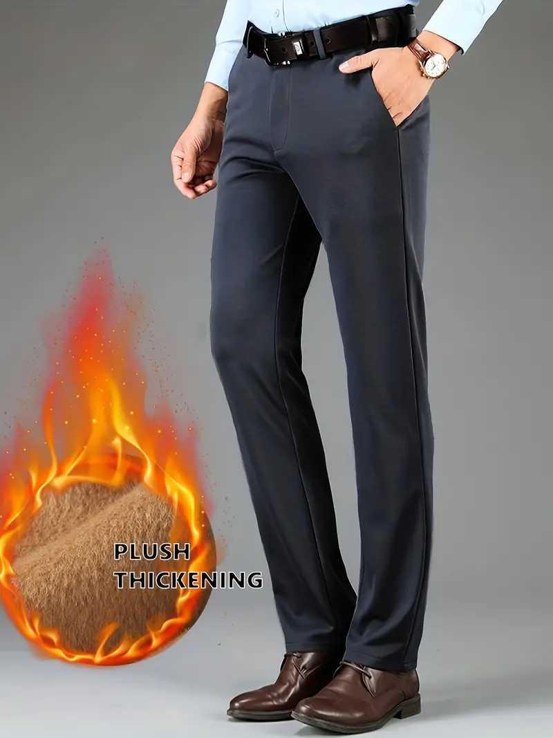 Warm Fleece Dress Pants Men's Formal Stretch Dress Pants - Temu