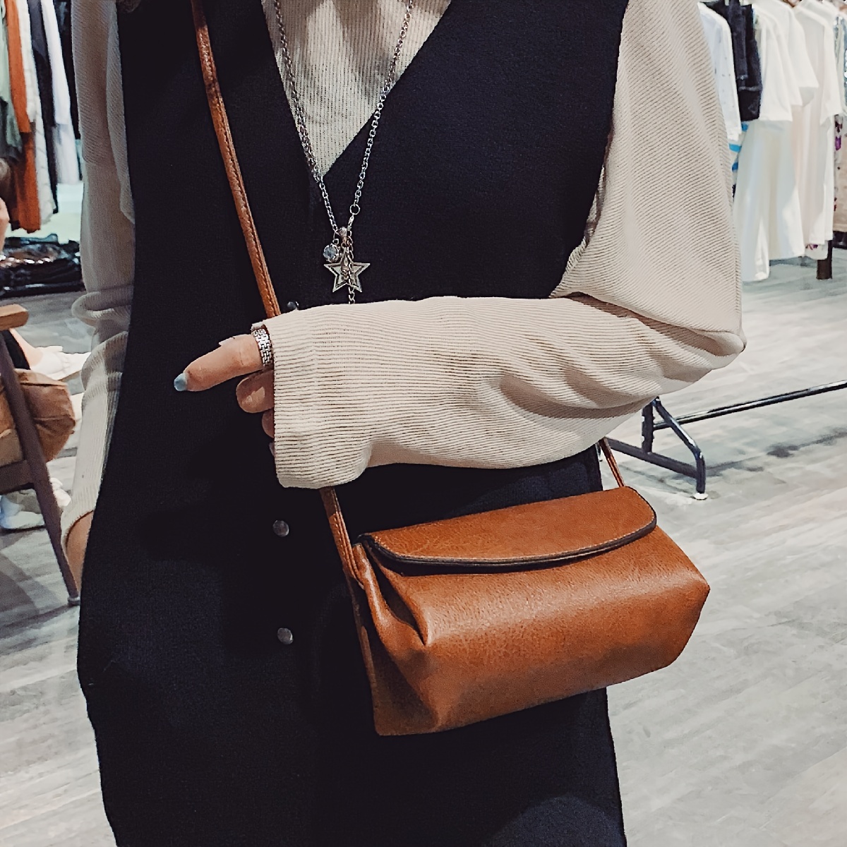 Vintage Style Flap Crossbody Bag, Trendy Faux Leather Shoulder Bag