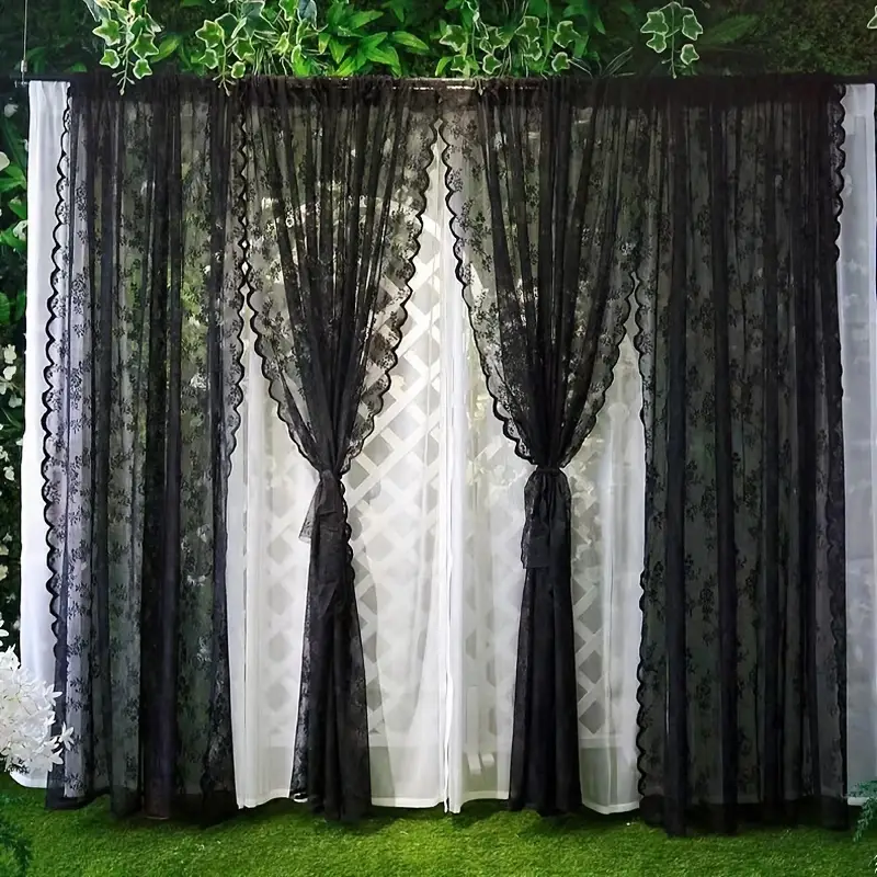 1 Panel Of Lace Sheer Curtain Vintage Fl Black Temu United Kingdom