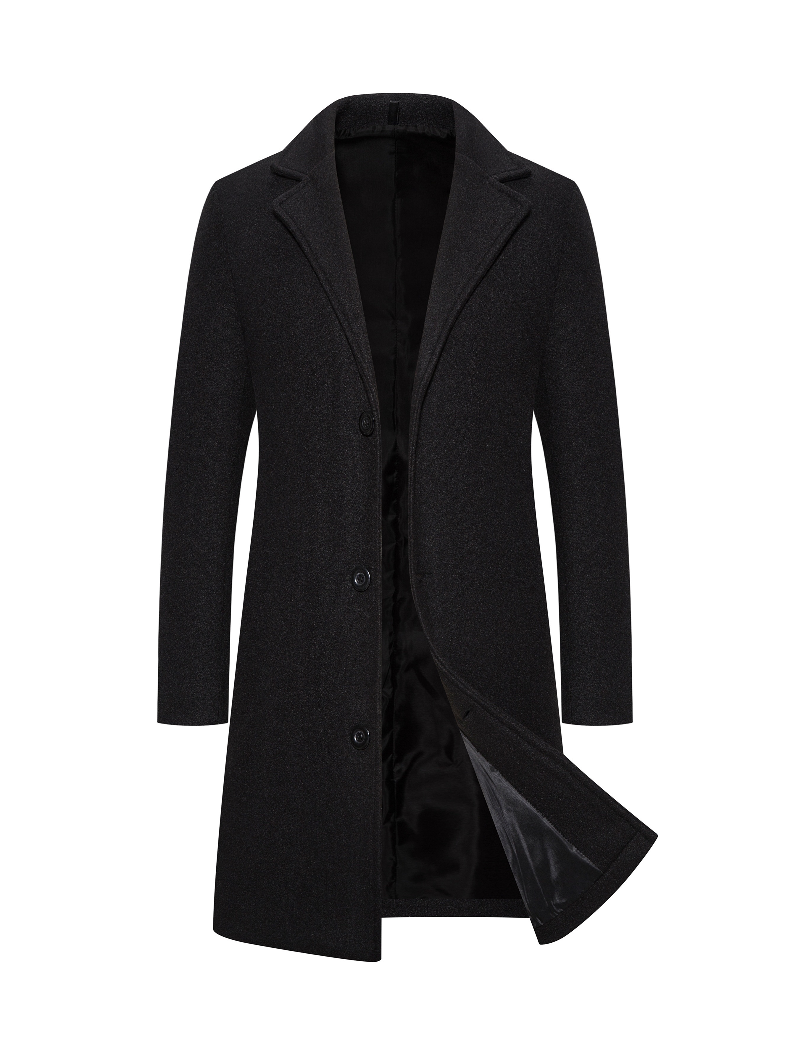 Men Premium Long Black Overcoat  Double Breasted Black Wool Coat