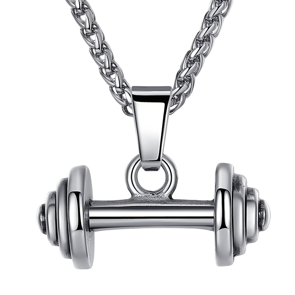 Fitness Dumbbell Barbell Pendant Titanium Steel Necklace Temu
