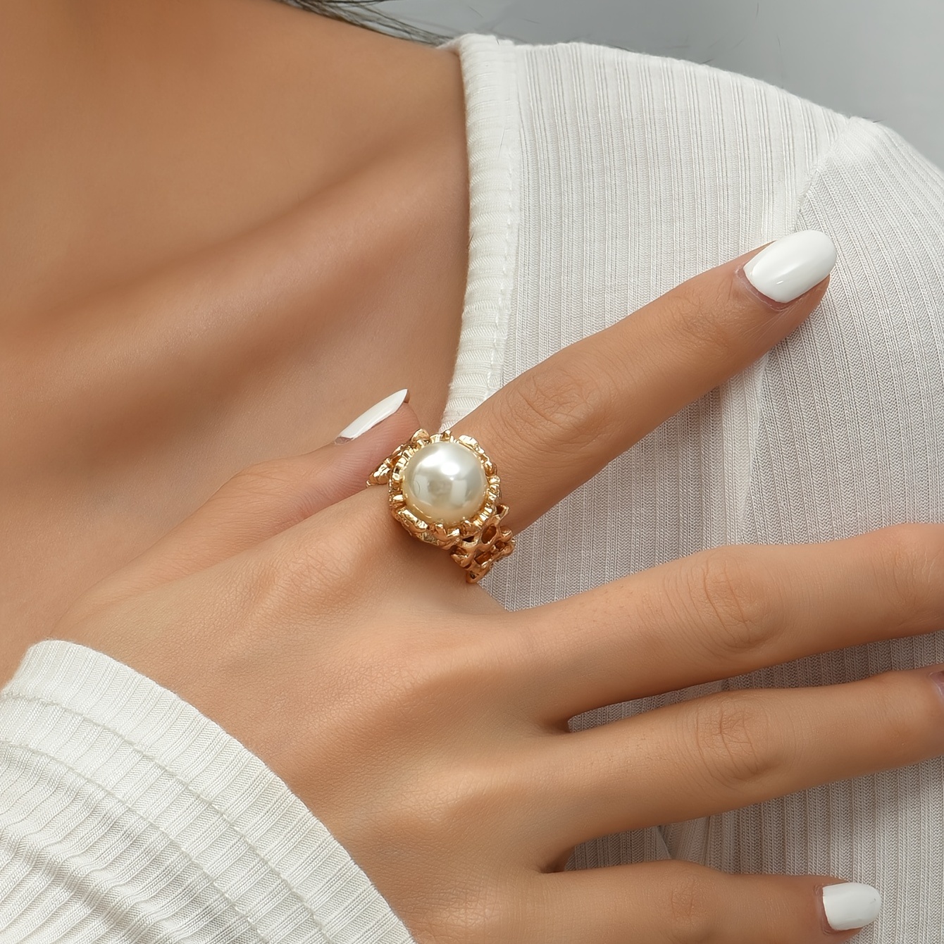 Personality Plated Faux Pearl Ring Vintage Style Jewelry - Temu Canada