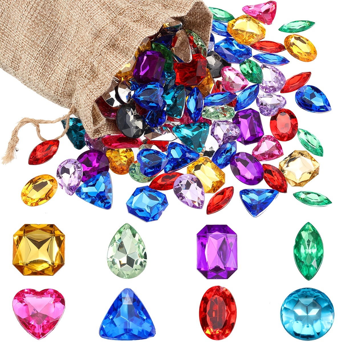 100pcs Pierres précieuses de diamant acrylique, pierres précieuses  multicolores pour les enfants, trésor de bijoux artificiels de pirate de  fête pour la décoration