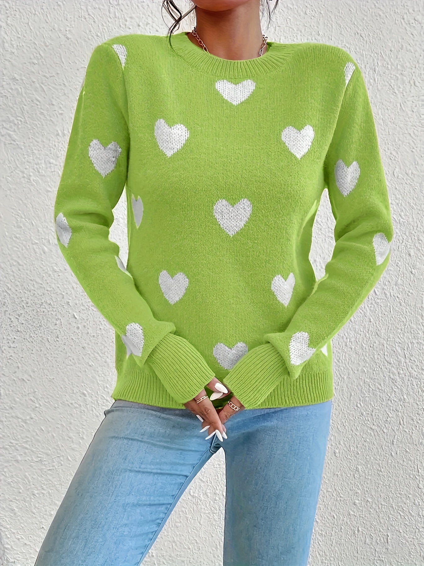 Valentine's Day Heart Pattern Crew Neck Sweater Casual Long - Temu Canada