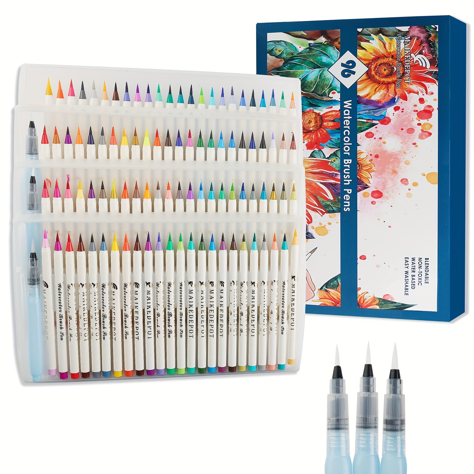 Watercolor Brush Pens – Includes 24 Colorful Watercolor Markers (Flexible  Nylon Brush Tips) With 1 Refillable Water Blending Brush | Watercolor Paint