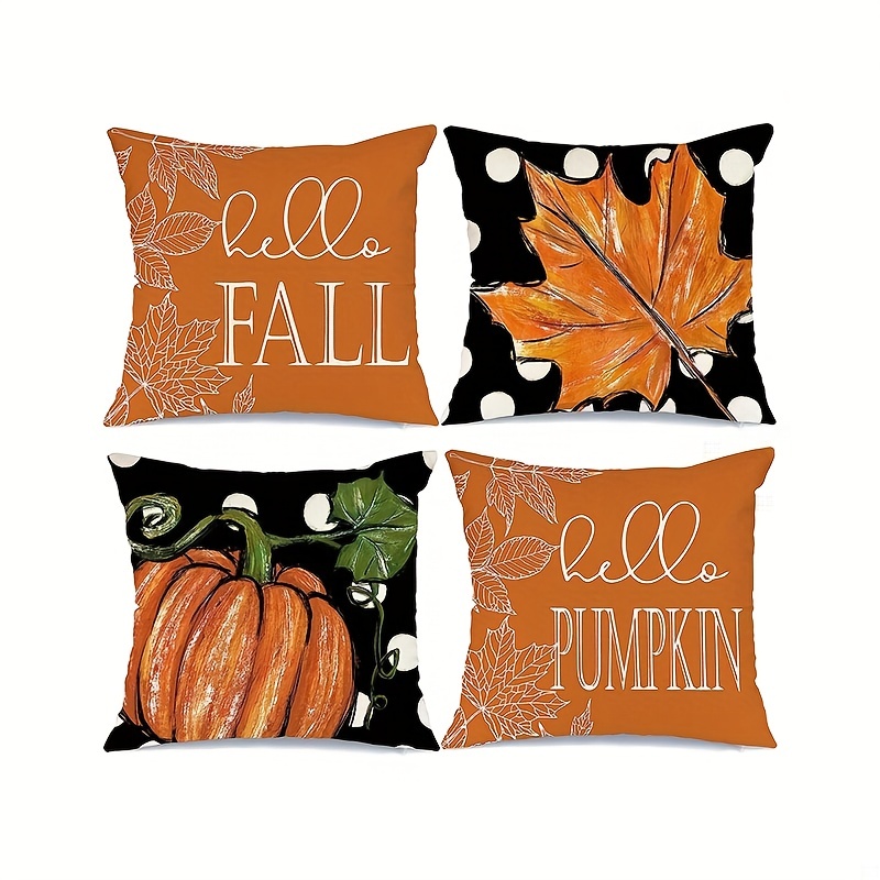 DecorX Fall Pillow Covers 18x18 Inch Set of 4 Maple Leaf Autumn Decorations  Pillow Covers Holiday Rustic Linen Pillow Case for Sofa Couch Farmhouse  Thanksgiving Fall Decorations Throw Pillow Covers 