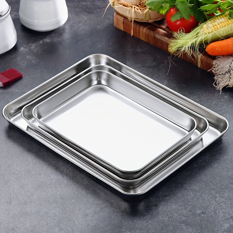 

Set Of 2 Stainless Steel Grilling Trays - Multipurpose Square Metal Plates For Bbq, Food Serving, And Seasoning
