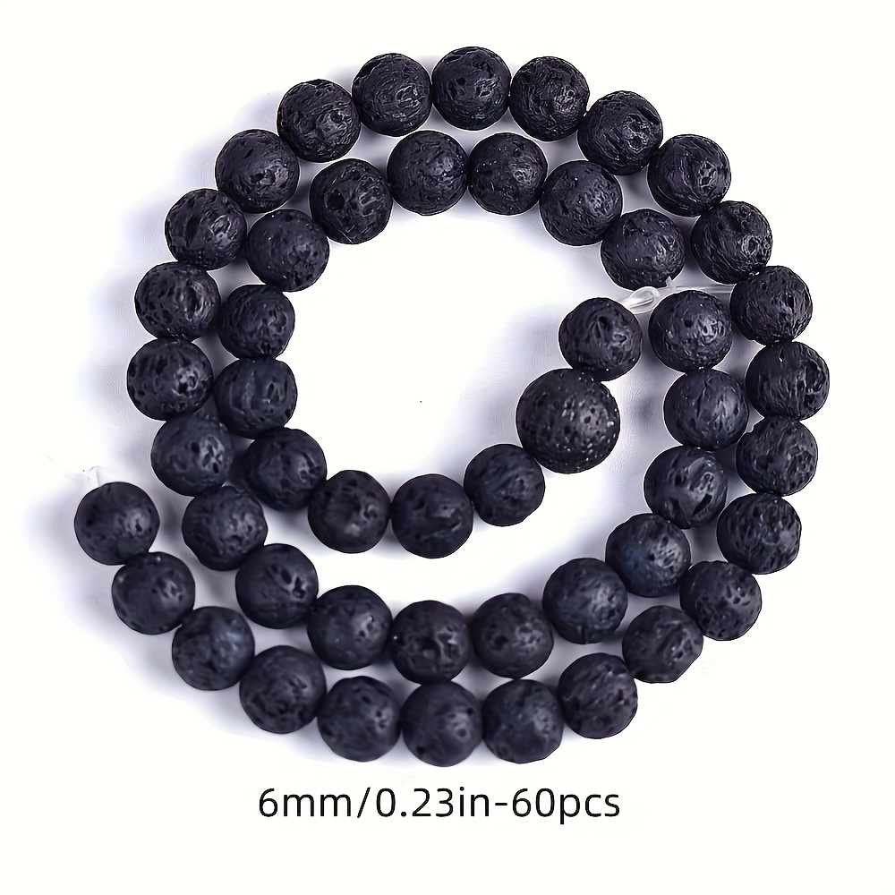 6mm Round, Natural Black Lava Beads, Volcanic Rock (16 Stra