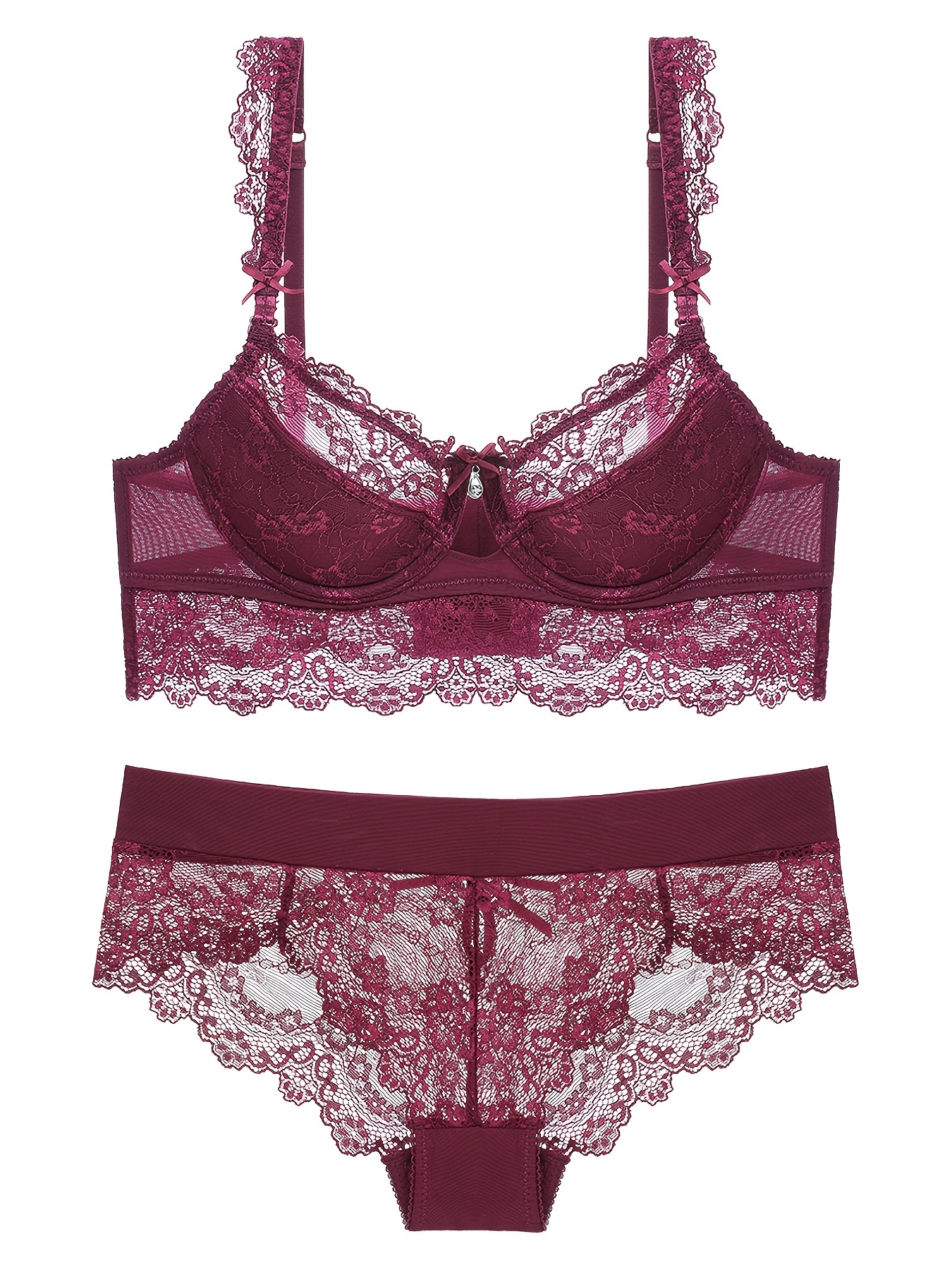 Sheer Lace Underwear & Bra Set Lingerie Wholesale - Burvogue