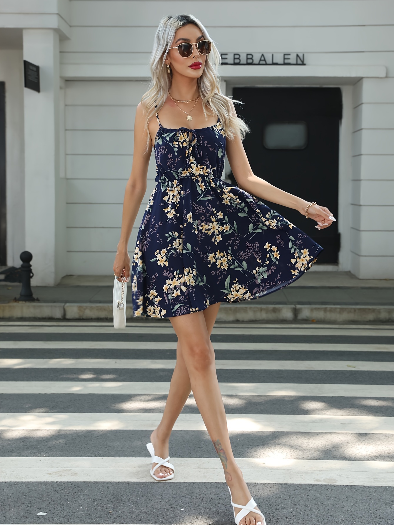 Floral Print Drawstring Cami Dress Elegant Sleeveless Dress - Temu