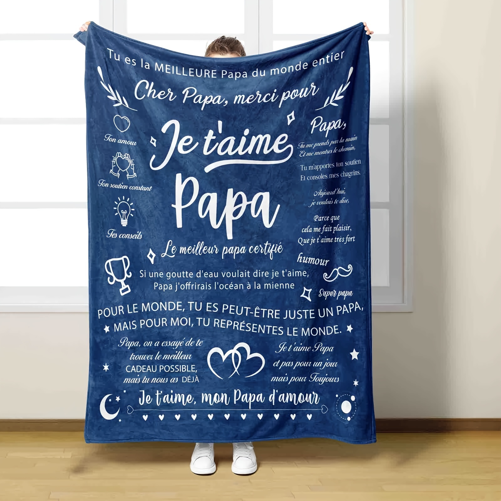 

Cadeau d'Anniversaire & de Fête pour Papa - Couverture en Flanelle Douillette avec Numérique, Polyvalente pour Toutes les , Parfaite pour les Siestes sur le Canapé & le Confort de Conditionné, Bleue