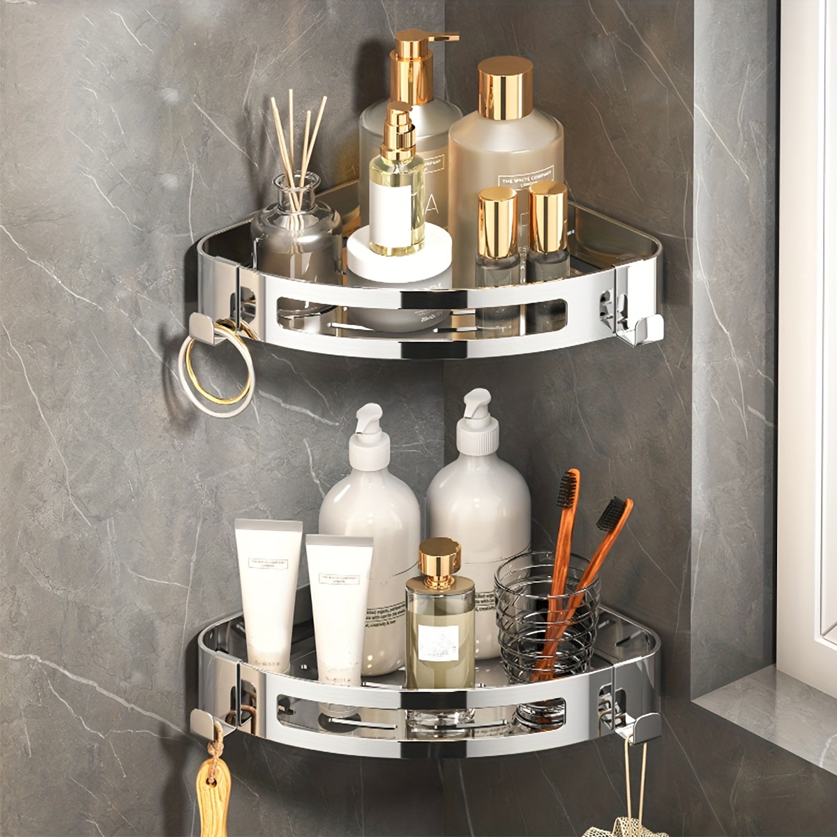 Shower Corner Shelf, Shower Organizer, Shampoo Holder, Punch Free Shower  Storage, Rust Proof Kitchen Organizer - Temu