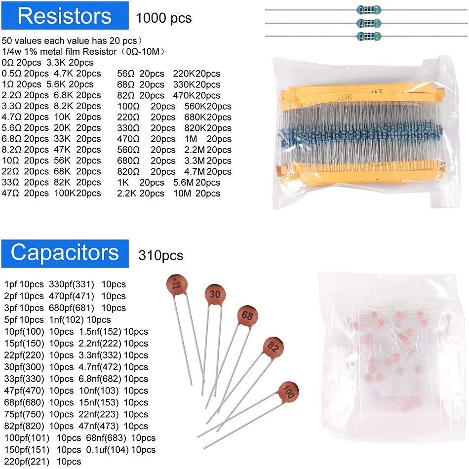 Mega Electronic Components Kit Portfolio Capacitors - Temu