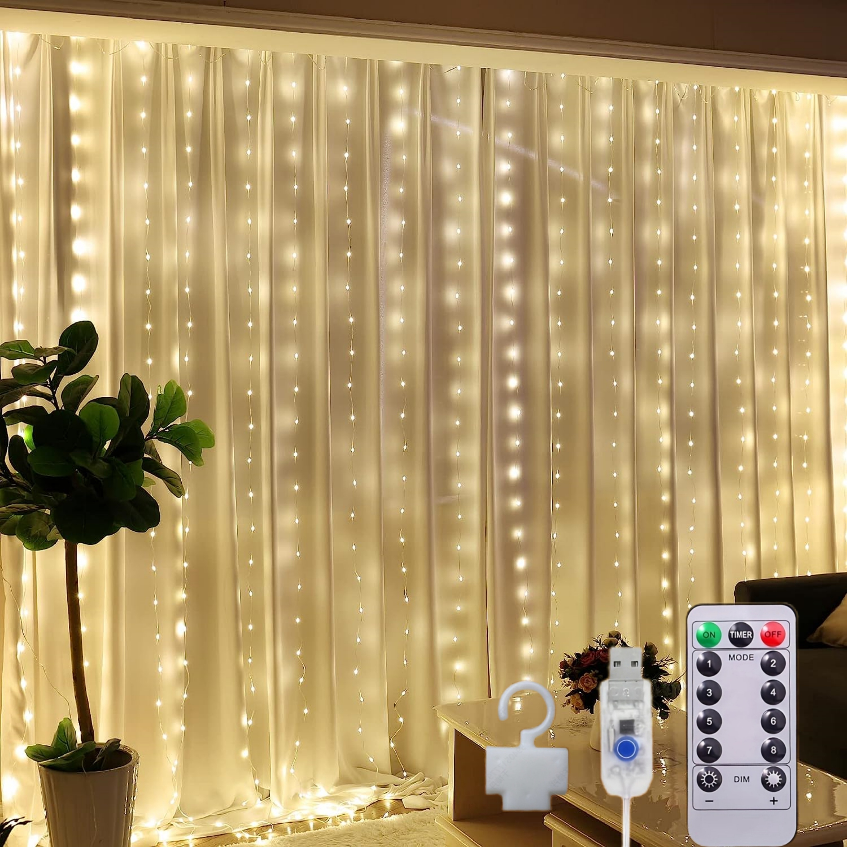 300led Curtain Lights Warm Fairy Lights Indoor 8 Modes - Temu Germany