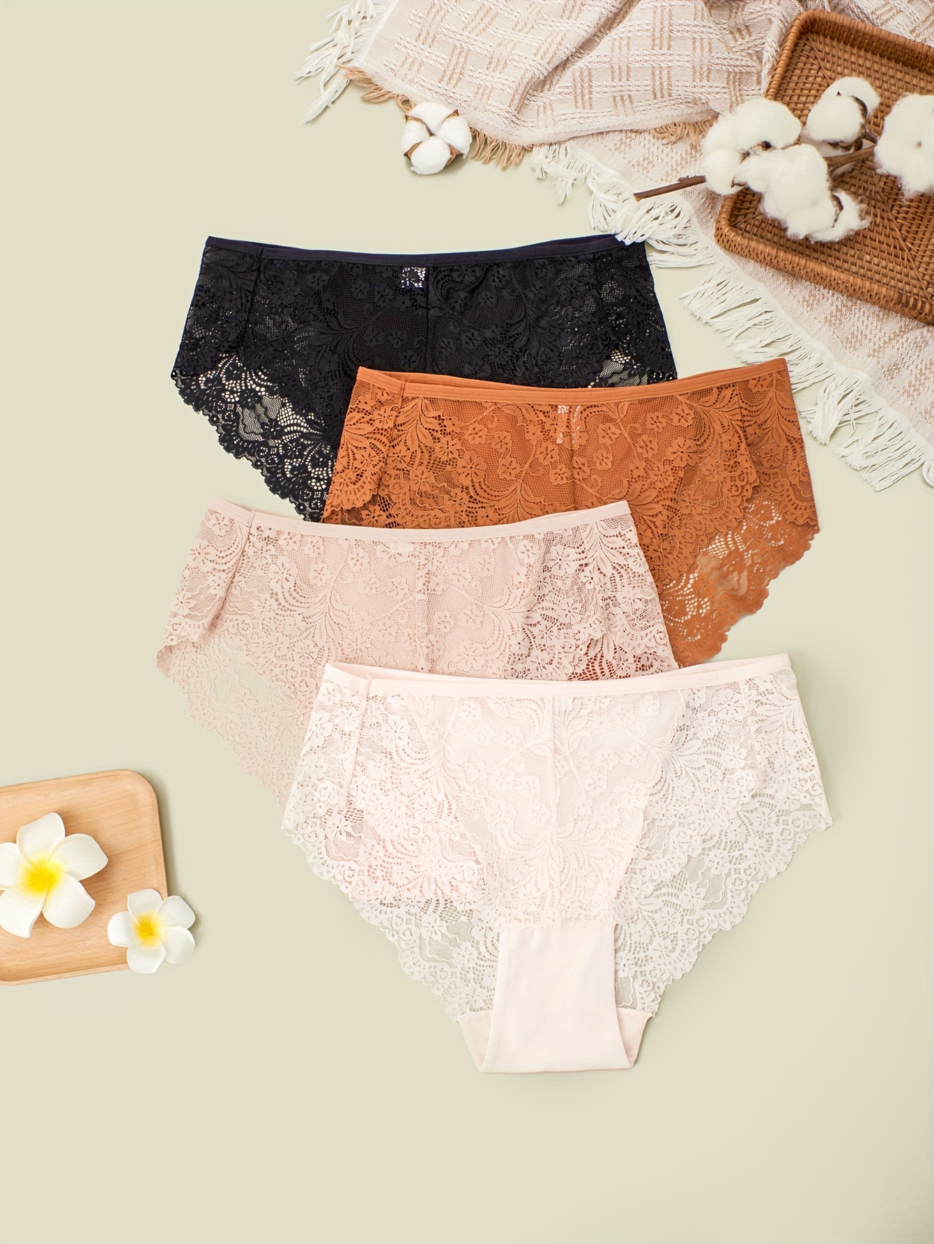 Solid Color Briefs Lace Panties - Temu